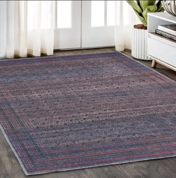 5' x 8' Floral Power Loom Area Rug - Blue Pink And Purple