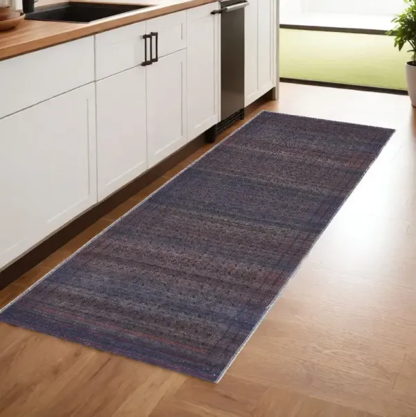 8' Floral Power Loom Runner Rug - Blue Pink And Purple