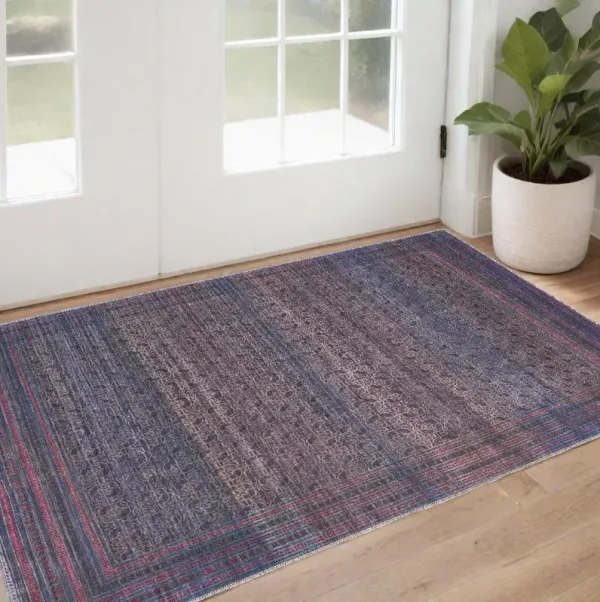 2' x 3' Floral Power Loom Area Rug - Blue Pink And Purple