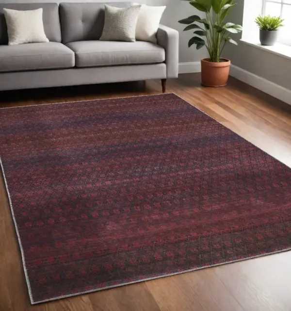 5' x 8' Striped Power Loom Area Rug - Red And Gray