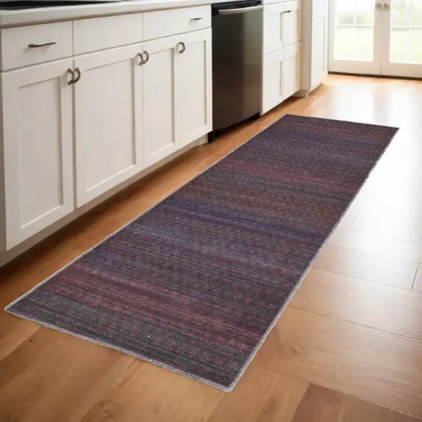 8' Striped Power Loom Runner Rug - Red And Gray