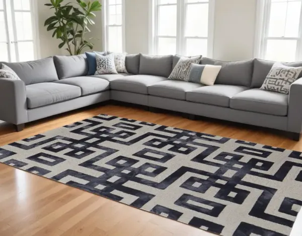 8' x 11' Wool Tufted Handmade Area Rug - Ivory And Black