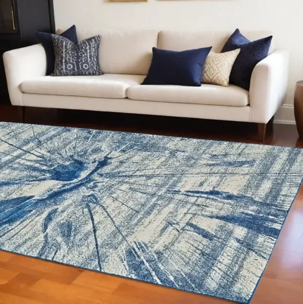 8' x 11' Stain Resistant Area Rug - Blue And Ivory