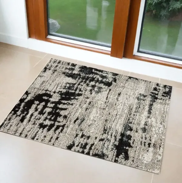 2' x 3' Stain Resistant Area Rug - Black White And Gray