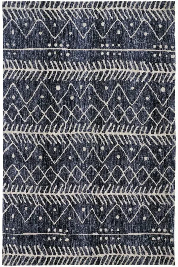 4' x 6' Striped Stain Resistant Area Rug - Blue And Ivory