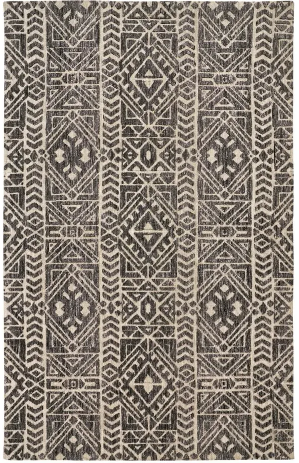 4' x 6' Striped Stain Resistant Area Rug - Gray Black And Ivory