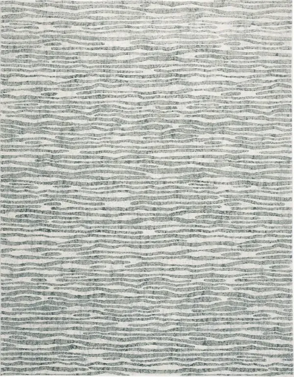 3' x 5' Striped Distressed Stain Resistant Area Rug - Gray Green And Ivory