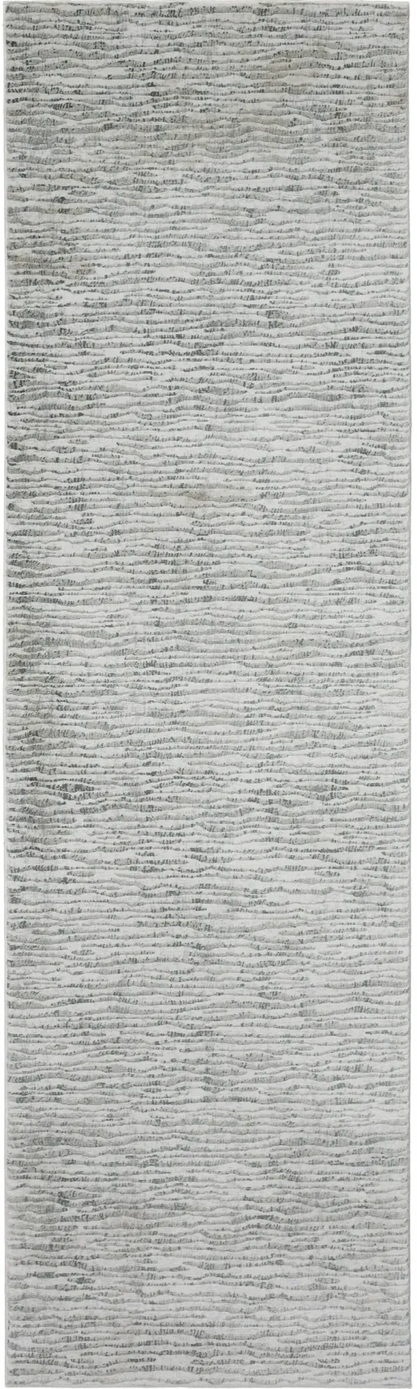 8' Striped Distressed Stain Resistant Runner Rug - Gray Green And Ivory