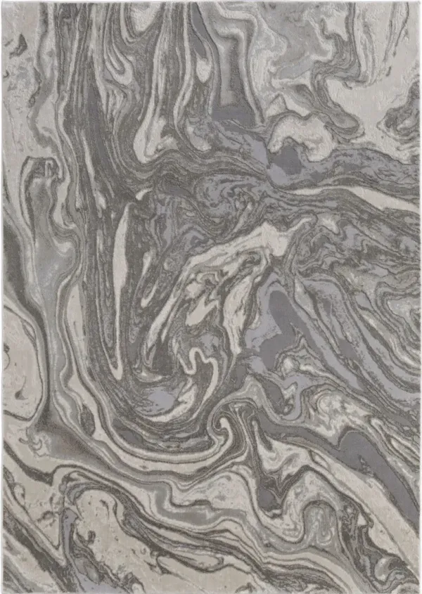 1.7' x 2.8' Abstract Stain Resistant Area Rug - Gray Ivory And Silver