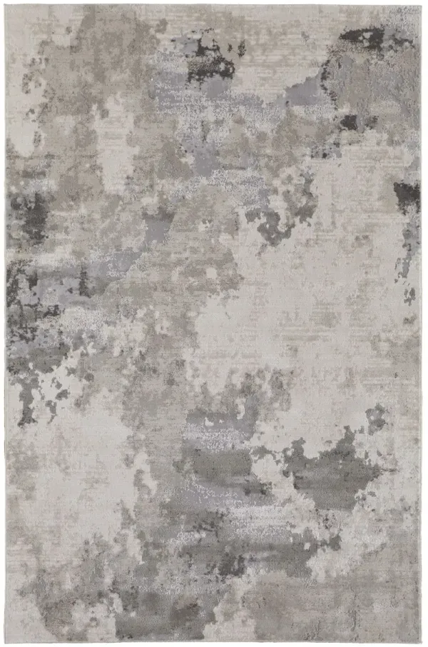2' x 3' Abstract Stain Resistant Area Rug - Ivory And Gray