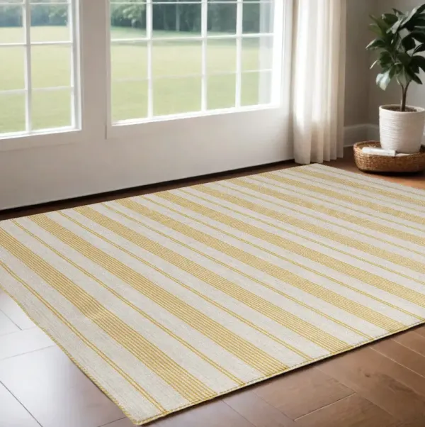 2' x 3' Striped Dhurrie Hand Woven Stain Resistant Area Rug - Yellow And Ivory