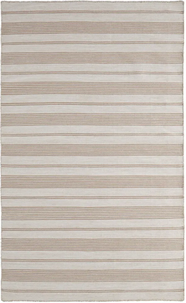 2' x 3' Striped Dhurrie Hand Woven Stain Resistant Area Rug - Ivory And Taupe