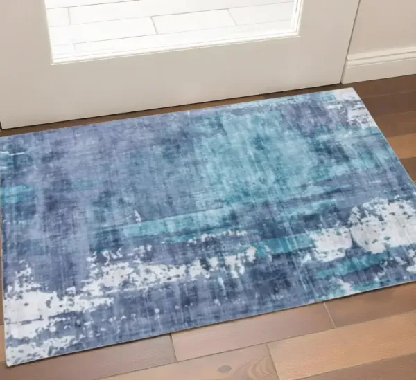 2' x 3' Abstract Hand Woven Viscose Area Rug - Blue