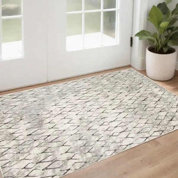 2.2' x 3' Abstract Stain Resistant Area Rug - Ivory Gray And Taupe