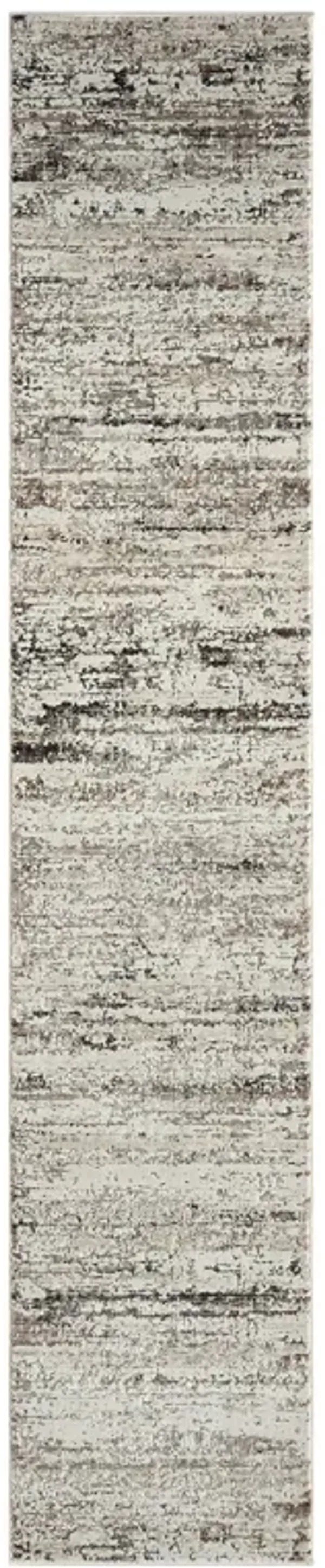 2' x 10' Abstract Distressed Polyester Runner Rug - Beige