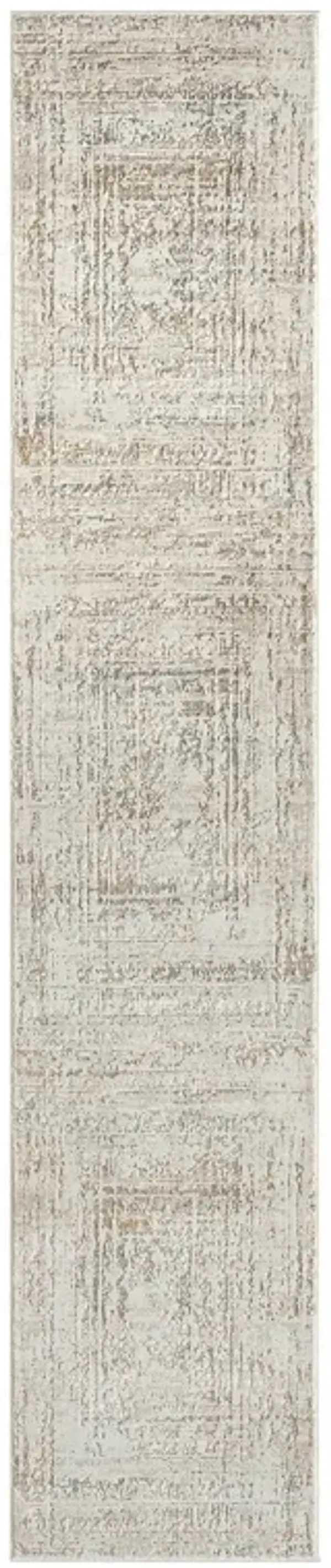 2' x 10' Abstract Distressed Runner Rug - Beige