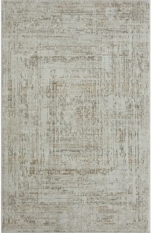 4' x 6' Abstract Distressed Polyester Area Rug - Beige