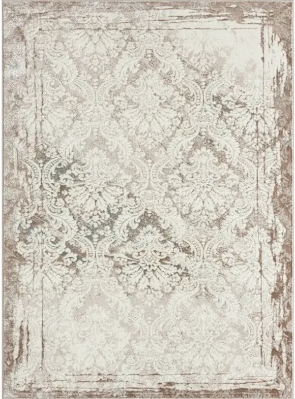 8' x 10' Damask Stain Resistant Area Rug - Cream