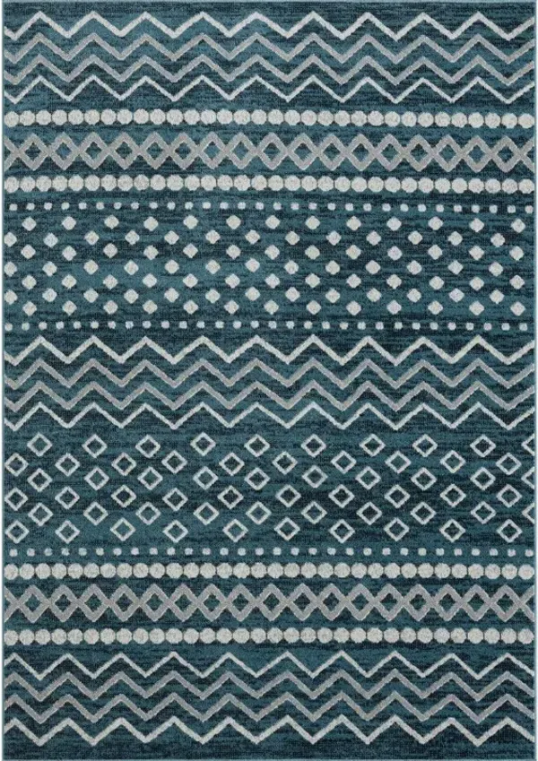 8' x 10' Geometric Washable Area Rug - Blue