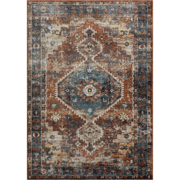8' x 10' Medallion Distressed Washable Area Rug - Blue