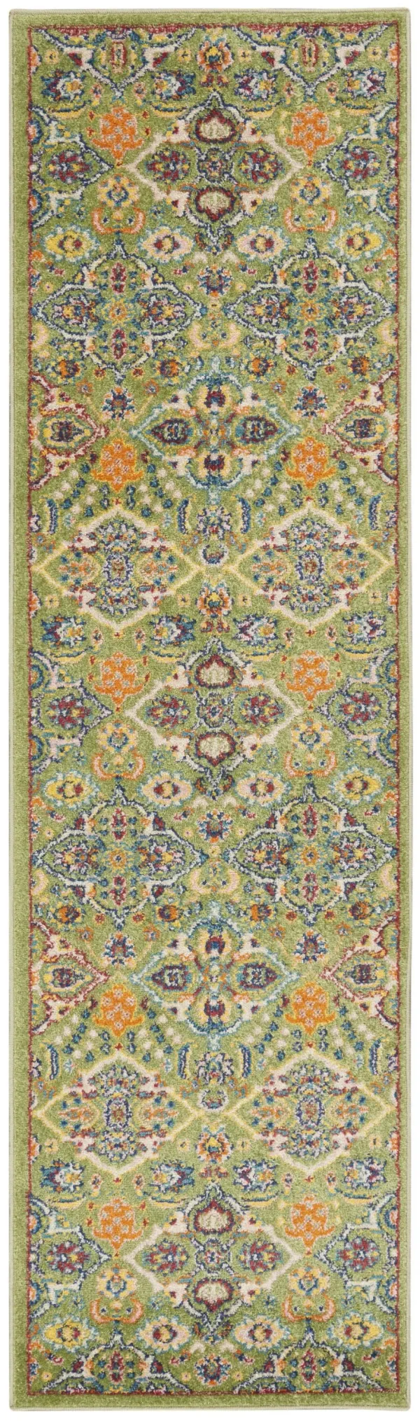8' Floral Power Loom Runner Rug - Green