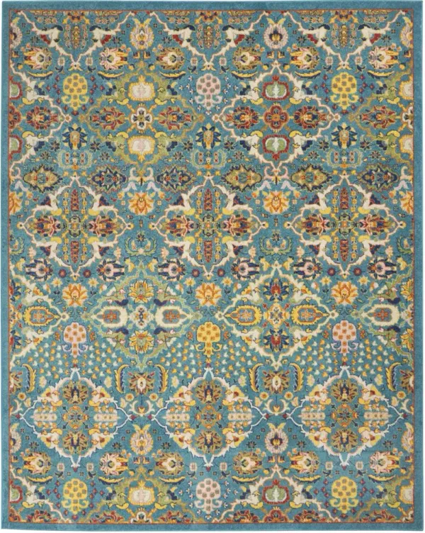 7' x 10' Floral Power Loom Polypropylene Area Rug - Blue