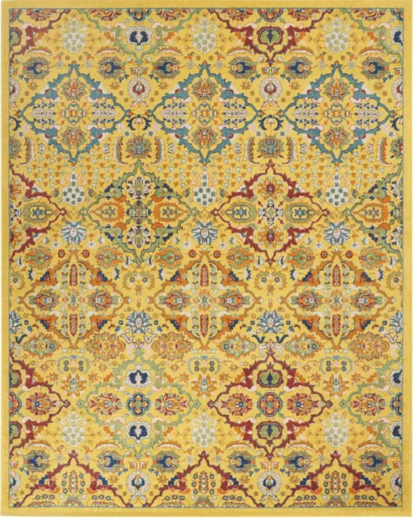 8' x 10' Floral Power Loom Area Rug - Yellow
