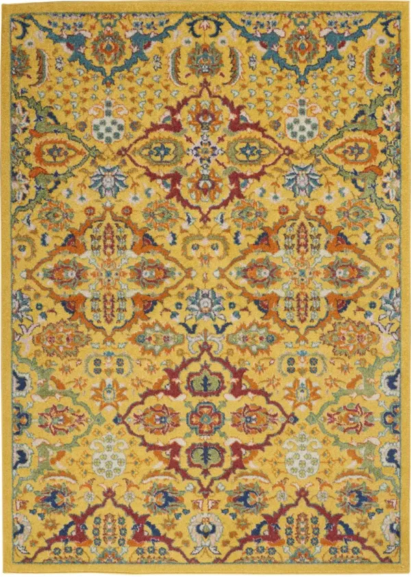 5' x 7' Floral Power Loom Area Rug - Yellow