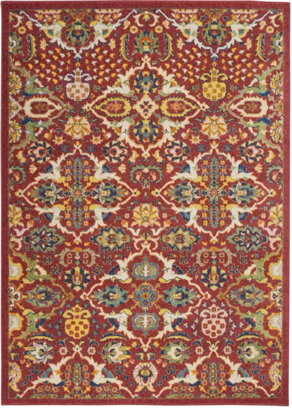 5' x 7' Floral Power Loom Area Rug - Red