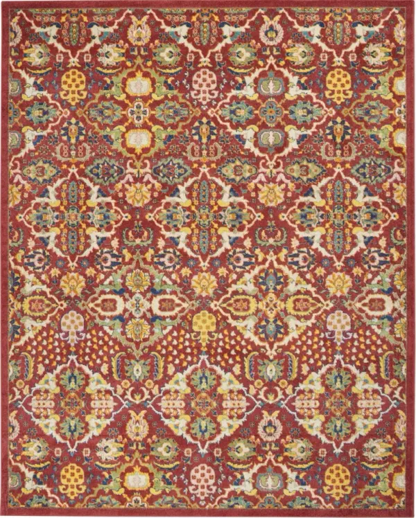 9' x 12' Floral Power Loom Area Rug - Red