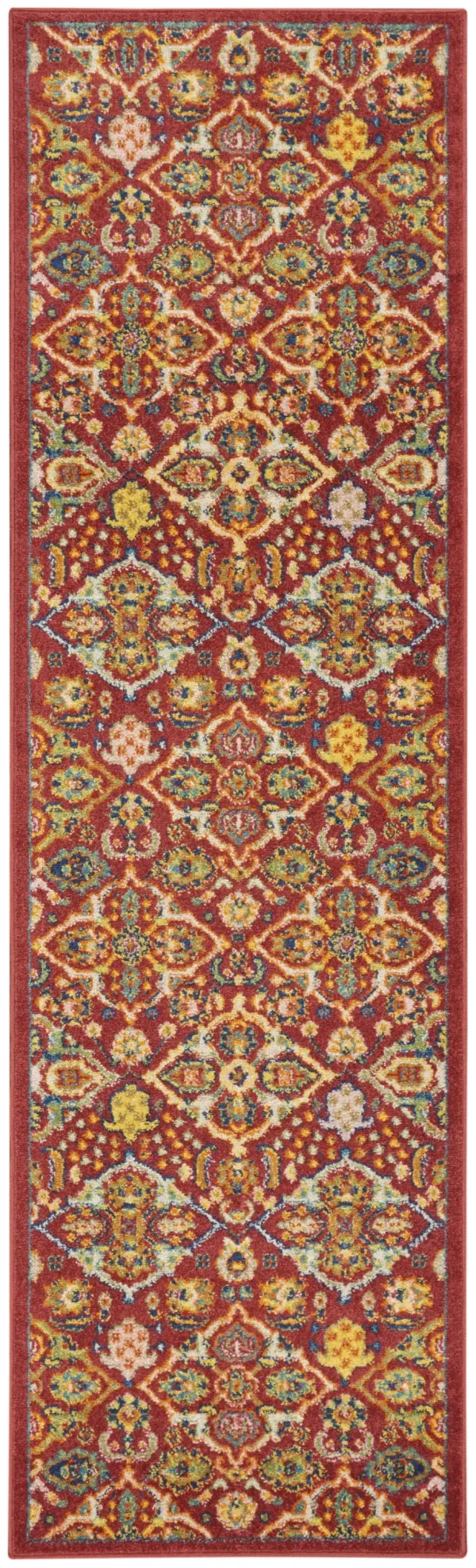 8' Floral Power Loom Runner Rug - Red