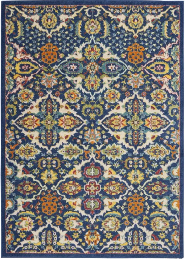 6' x 9' Floral Power Loom Area Rug - Blue