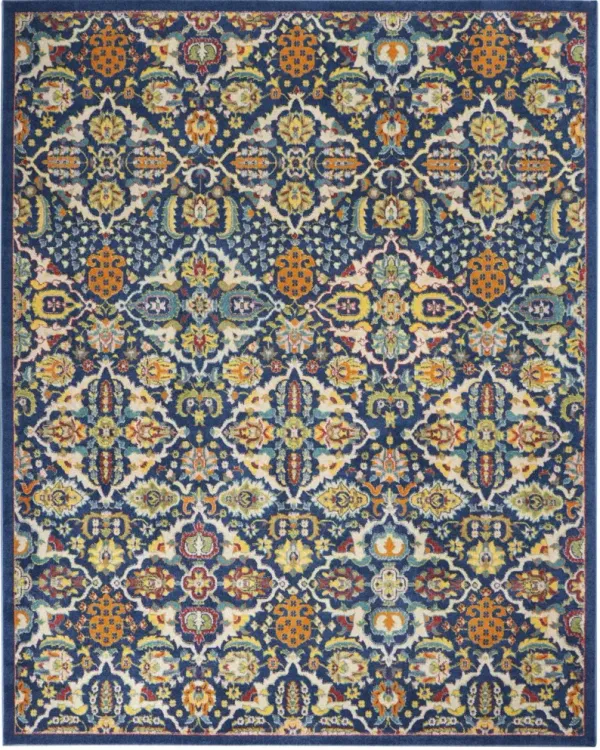 9' x 12' Floral Power Loom Area Rug - Blue And Yellow