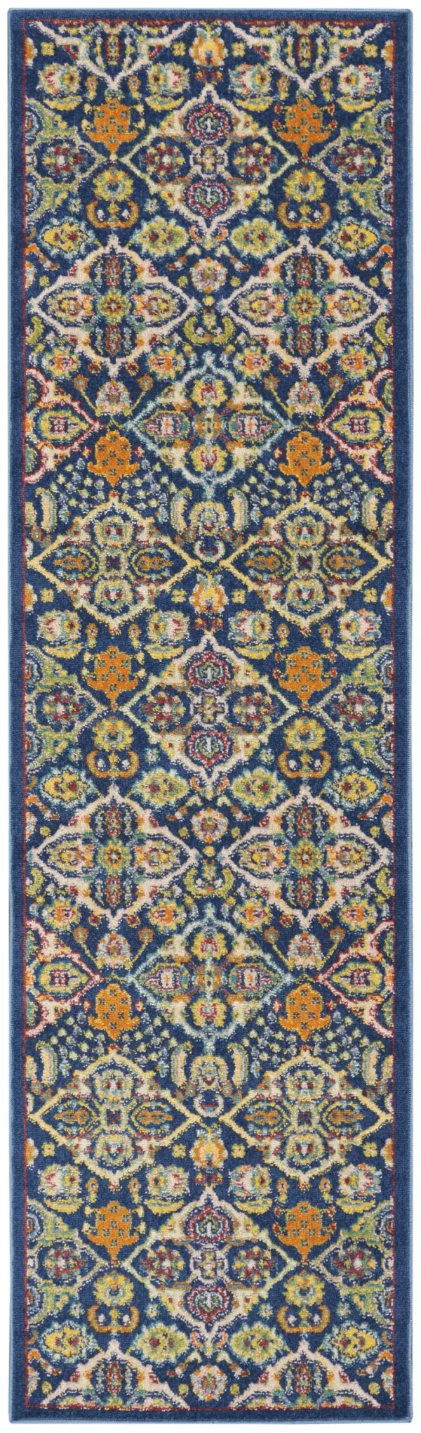 8' Floral Power Loom Runner Rug - Blue
