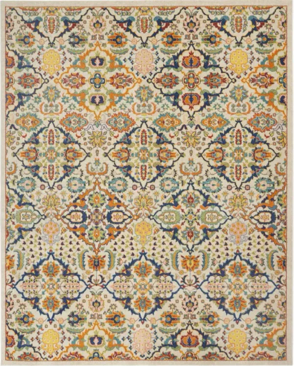 9' x 12' Floral Power Loom Area Rug - Ivory