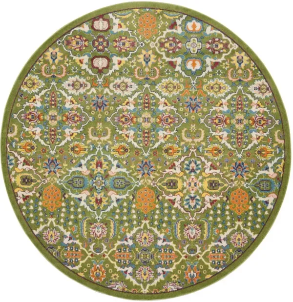 8' Round Floral Power Loom Area Rug - Green