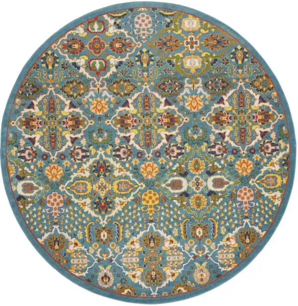7.8' x 7.8' Round Floral Power Loom Area Rug - Blue