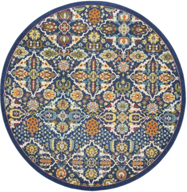8' Round Floral Power Loom Area Rug - Blue