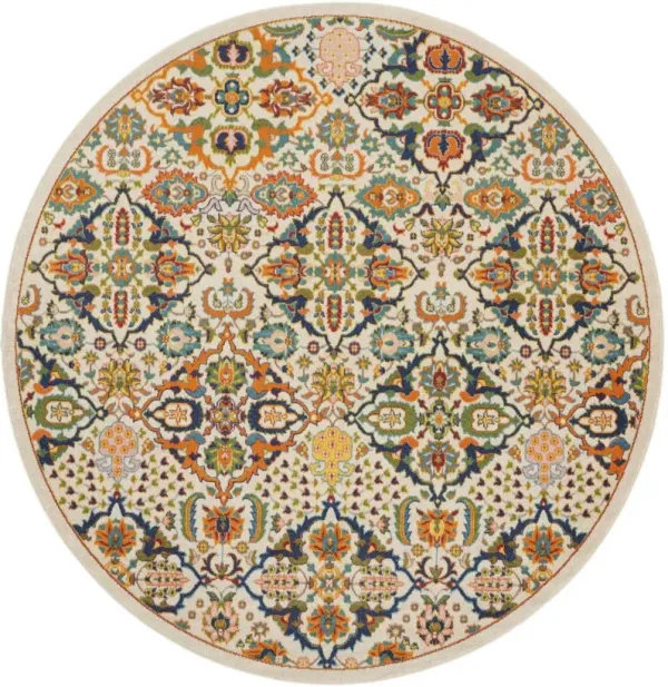 8' Round Floral Power Loom Area Rug - Ivory