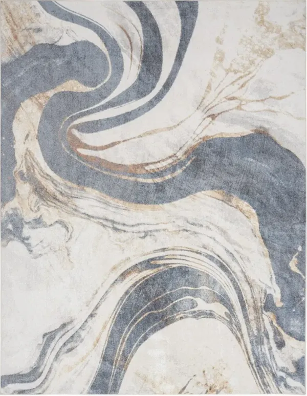 9' x 12' Oriental Power Loom Polyester Area Rug - Gray Beige