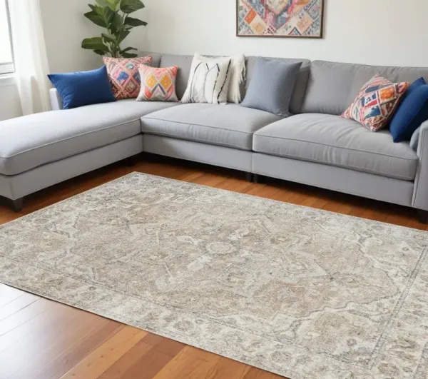 9' x 12' Oriental Power Loom Area Rug - Beige