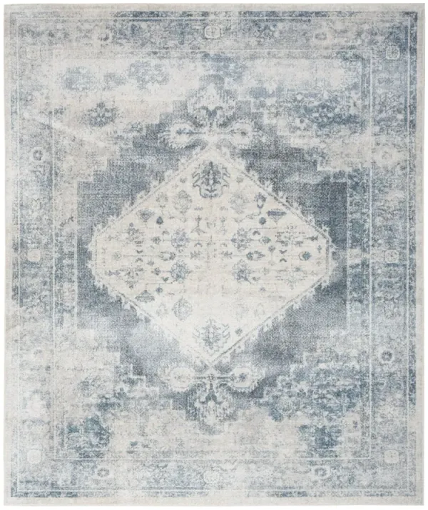 10' Oriental Power Loom Distressed Washable Runner Rug - Blue