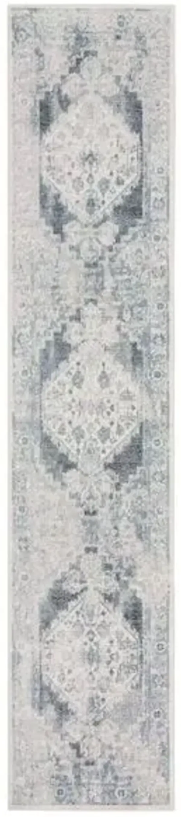 8' Oriental Power Loom Distressed Washable Runner Rug - Blue