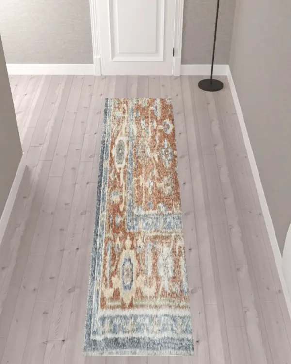 10' Oriental Power Loom Distressed Washable Runner Rug - Denim Blue