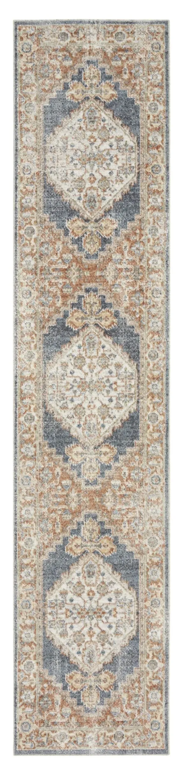 8' Oriental Power Loom Distressed Washable Runner Rug - Denim Blue