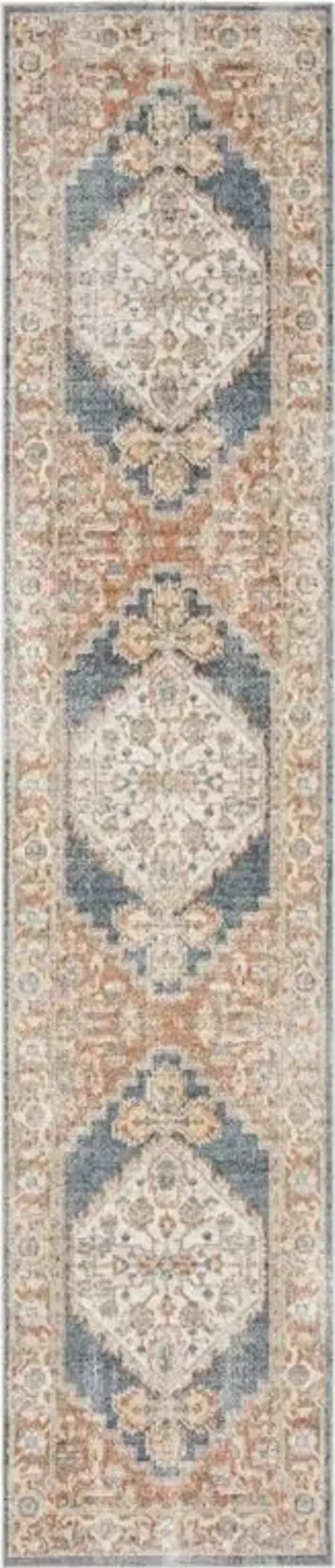 12' Oriental Power Loom Distressed Washable Runner Rug - Denim Blue