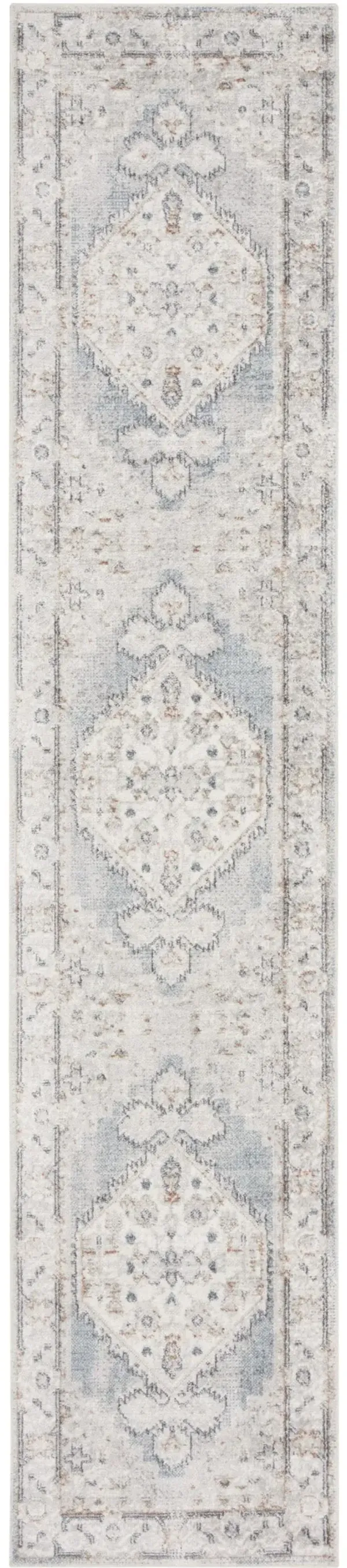 12' Oriental Power Loom Distressed Washable Runner Rug - Light Blue