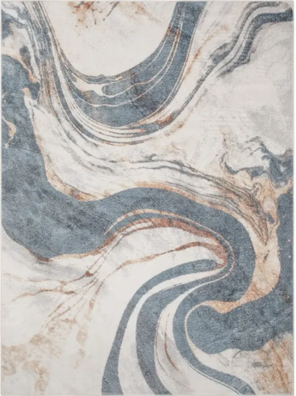 8' x 10' Oriental Power Loom Washable Area Rug - Gray And Blue