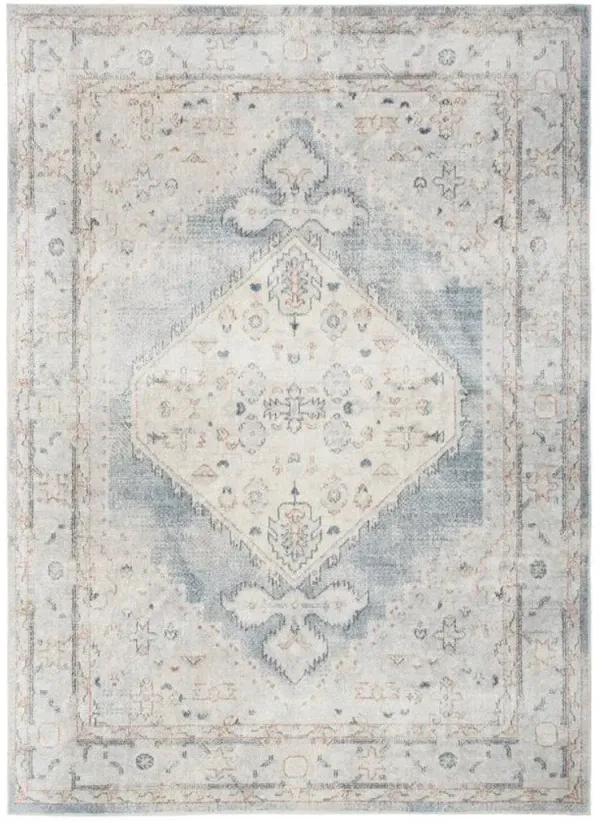 8' Oriental Power Loom Distressed Washable Runner Rug - Light Blue