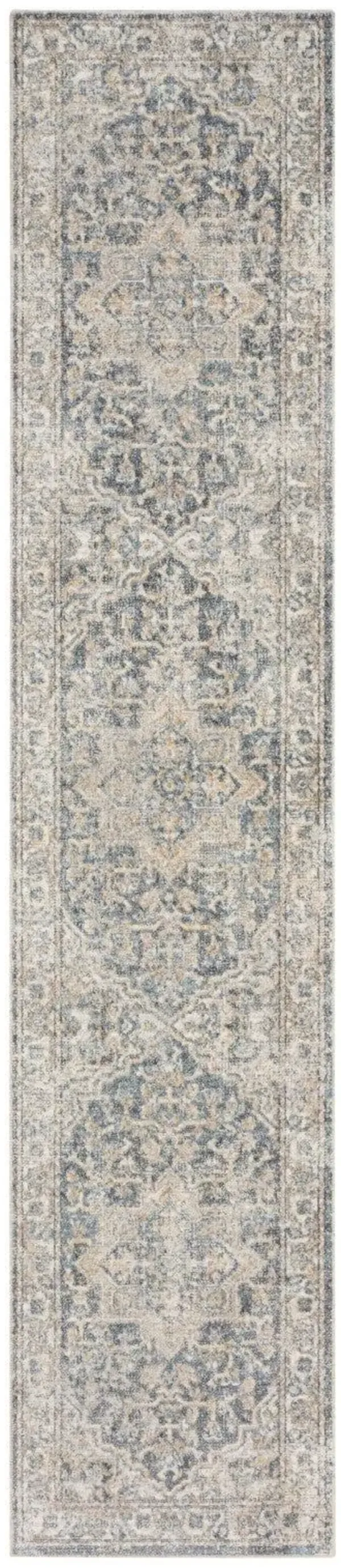 8' Oriental Power Loom Washable Runner Rug - Gray